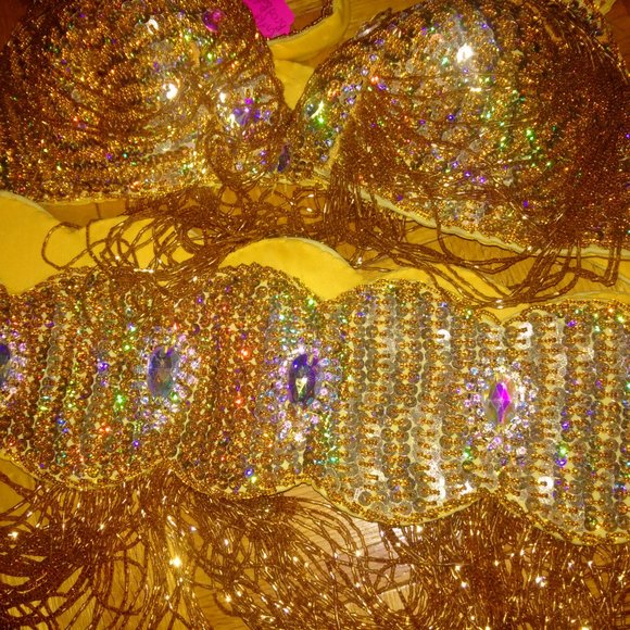 Gold Egyptian Bedlah - Bellydance Bra and Belt Set - Picture 1 of 8
